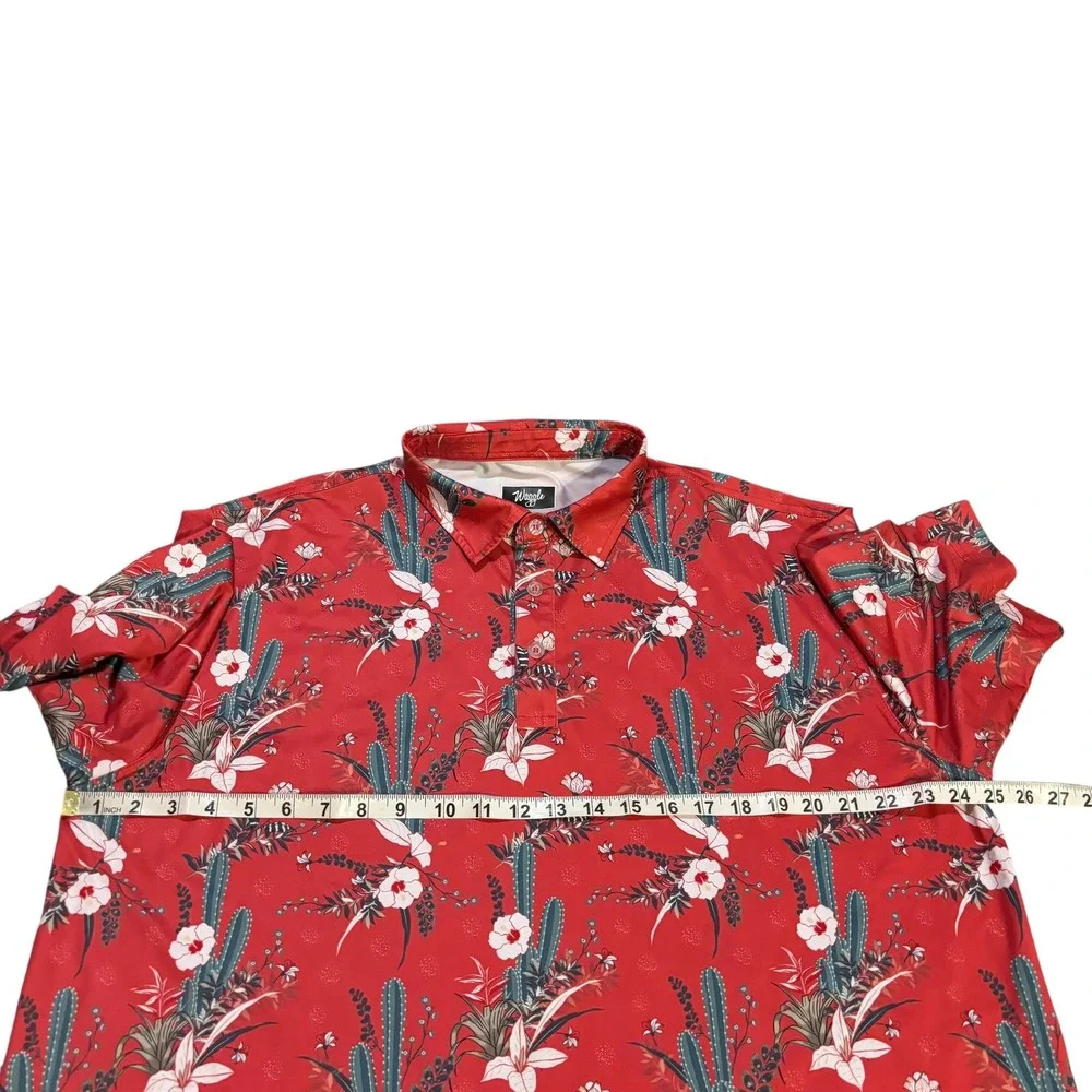 Waggle Mens 2XL Red Cactus‎ Floral Performance Golf Polo Shirt Stretch - Picture 7 of 8